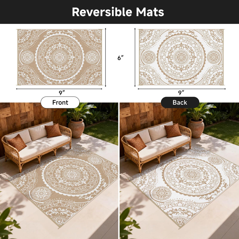 Pauwer Outdoor Rug 6x9 paisley brown with carrying bag