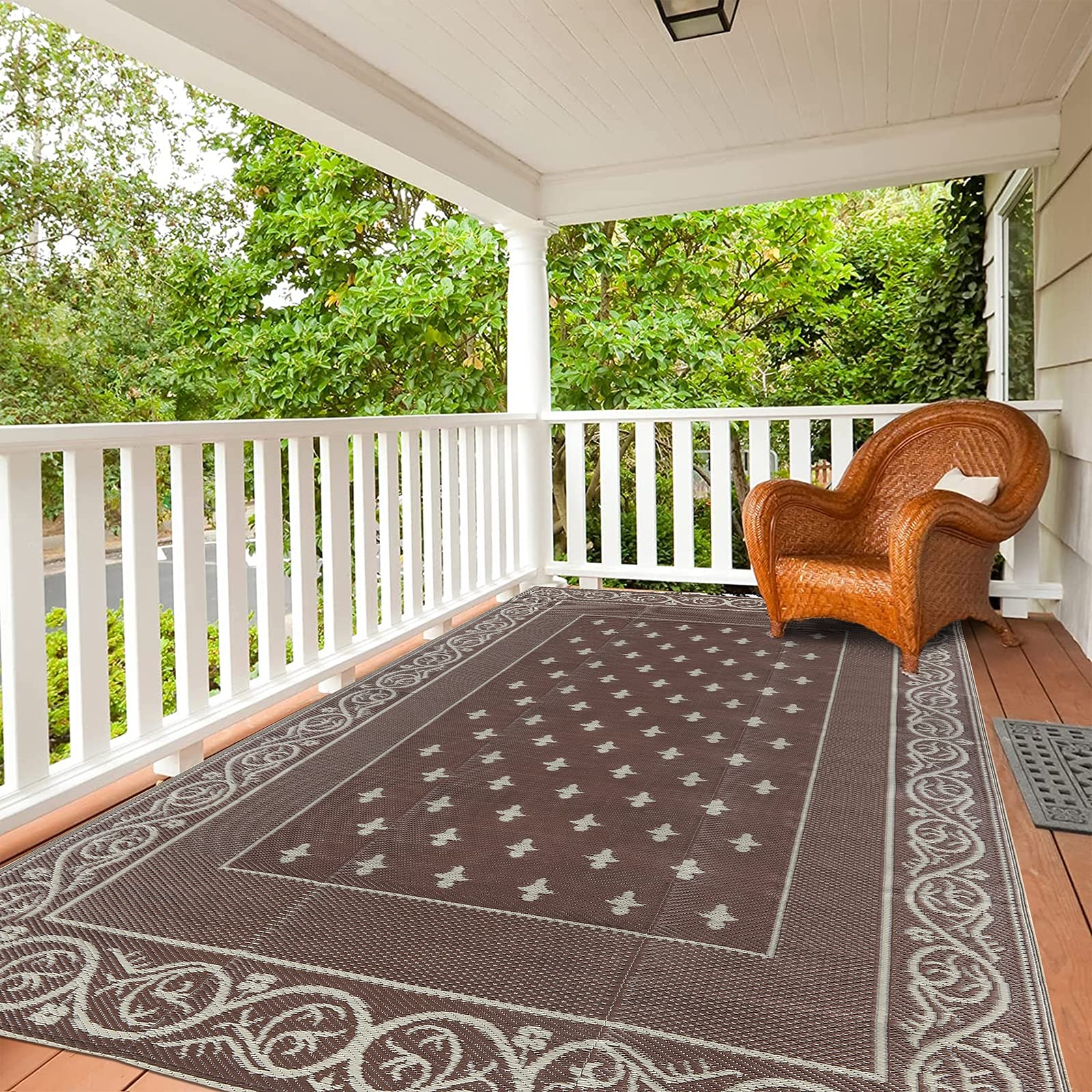Pauwer Outdoor Rug 6x9 reversible design showing geometric pattern