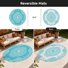 Pauwer Outdoor Rug 8ft Boho Teal on patio