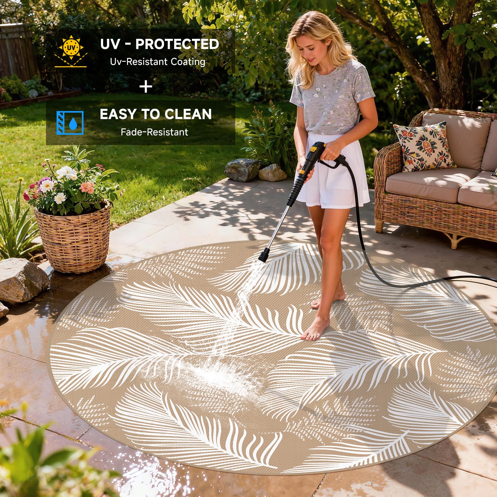 Pauwer Outdoor Rug 8ft in garden setting