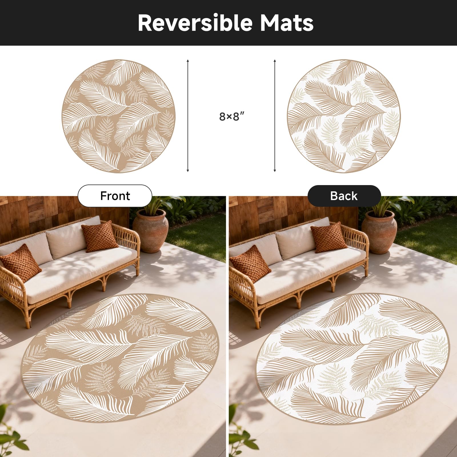 Pauwer Outdoor Rug 8ft reversible design showcasing leaf pattern