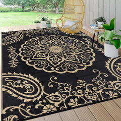 Pauwer Outdoor Rug 8x10 Boho Black Brown front view