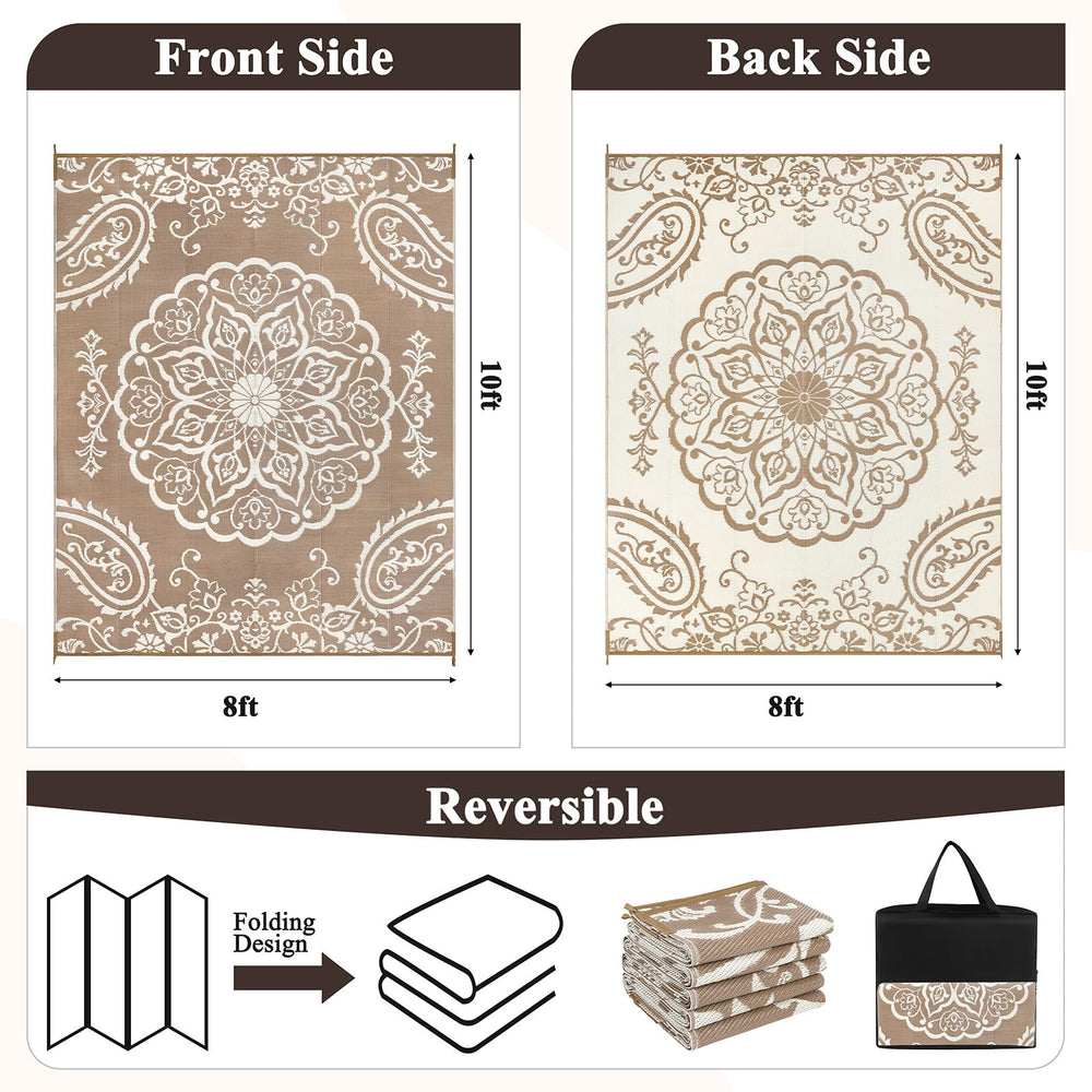 Pauwer Outdoor Rug 8x10 Boho Brown backside view