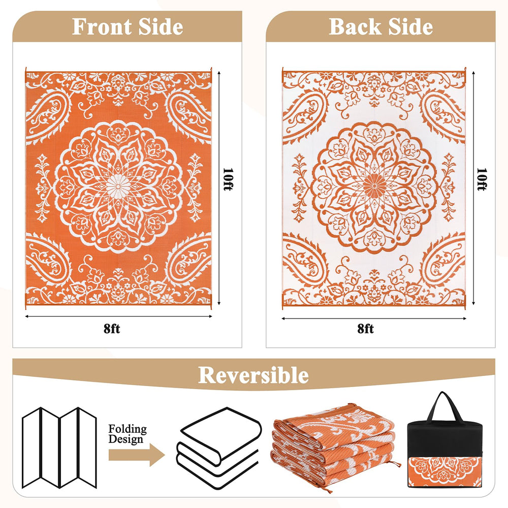 Pauwer Outdoor Rug 8x10 Boho Orange reverse side pattern