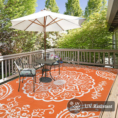 Pauwer Outdoor Rug 8x10 Boho Orange with carrying bag