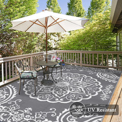 Pauwer Outdoor Rug 8x10 close-up of floral pattern