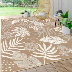 Pauwer Outdoor Rug 8x10 Floral Brown front view