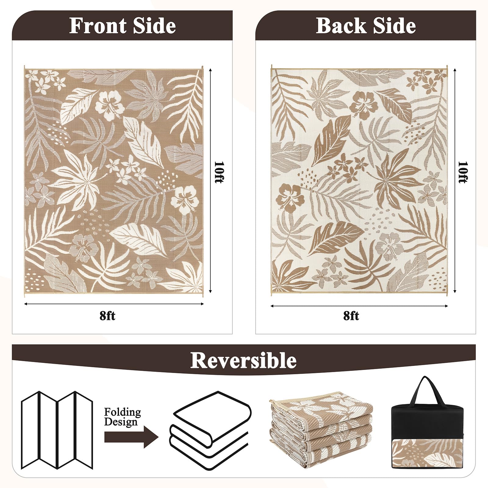 Pauwer Outdoor Rug 8x10 Floral Brown reverse side