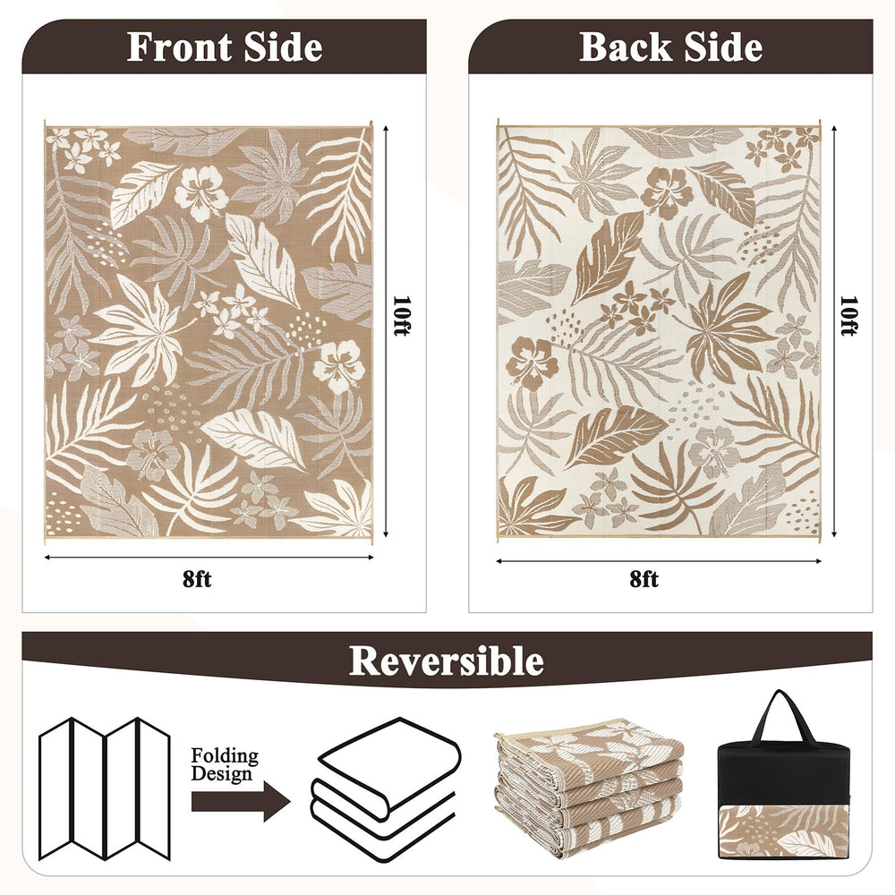 Pauwer Outdoor Rug 8x10 Floral Brown reverse side