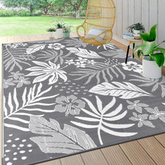 Pauwer Outdoor Rug 8x10 Floral Grey front view