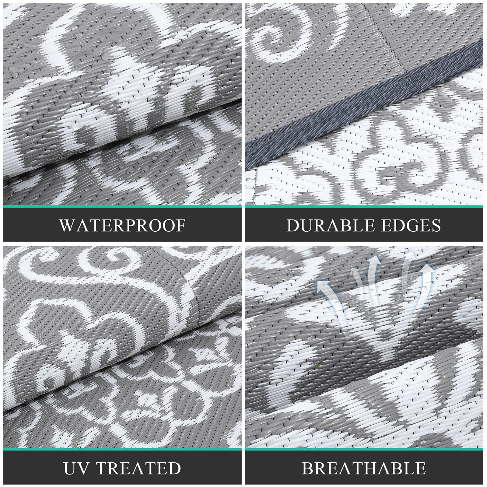 Pauwer Outdoor Rug 8x10 Floral Grey in outdoor setting