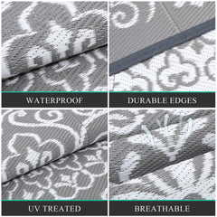 Pauwer Outdoor Rug 8x10 Floral Grey in outdoor setting