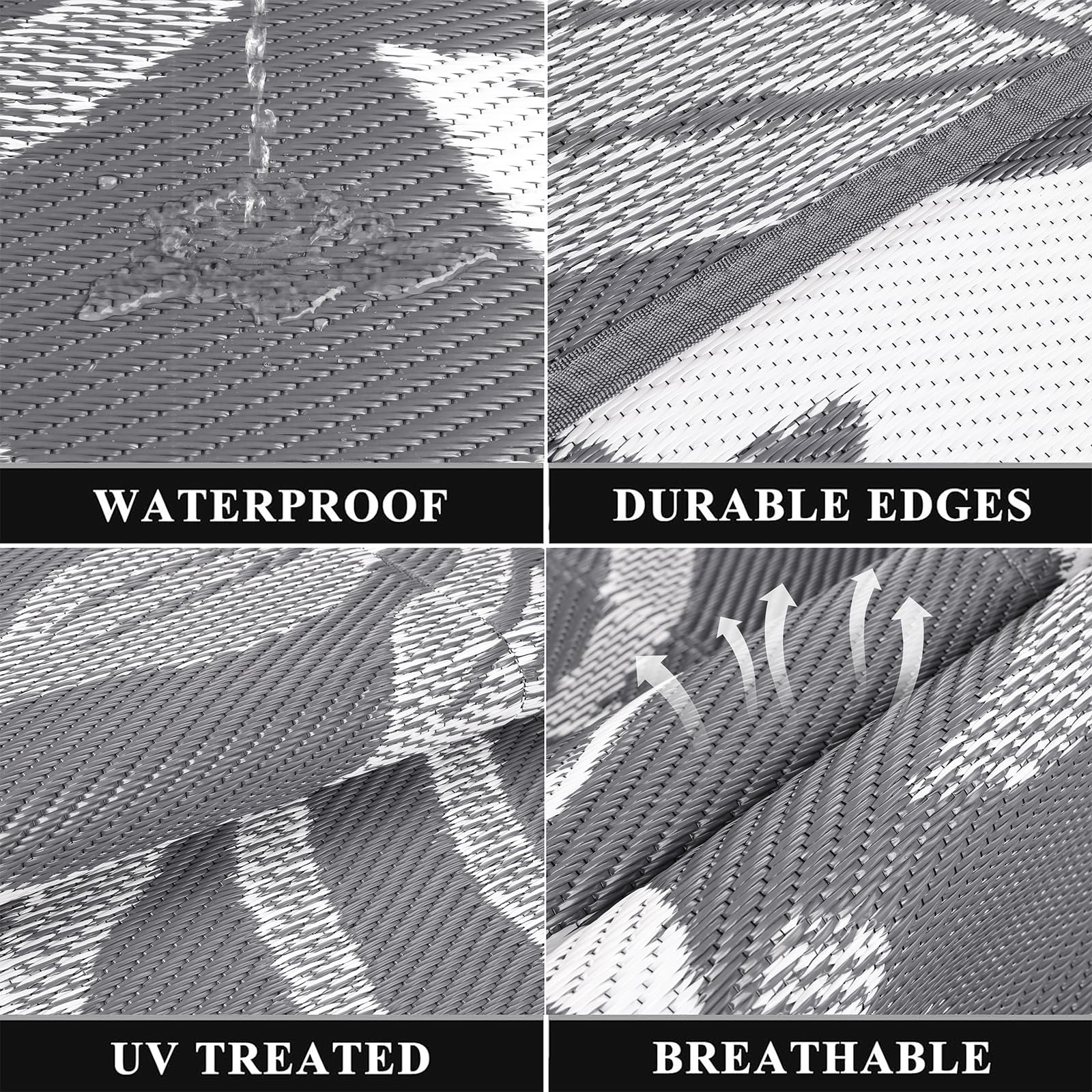 Pauwer Outdoor Rug 8x10 Floral Grey on patio