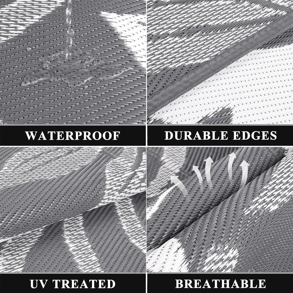 Pauwer Outdoor Rug 8x10 Floral Grey on patio