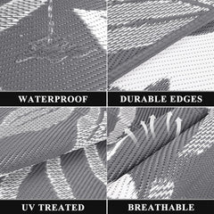Pauwer Outdoor Rug 8x10 Floral Grey on patio