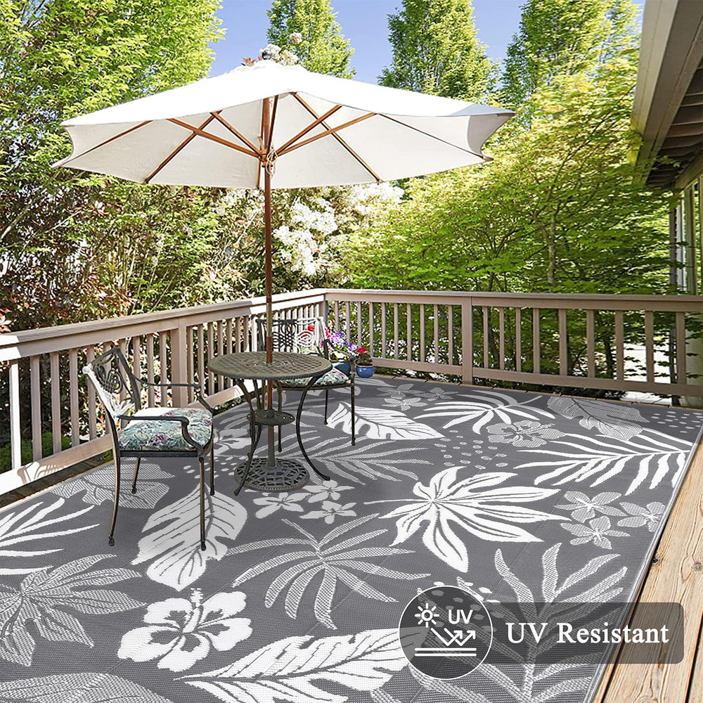 Pauwer Outdoor Rug 8x10 Floral Grey portable carrying bag