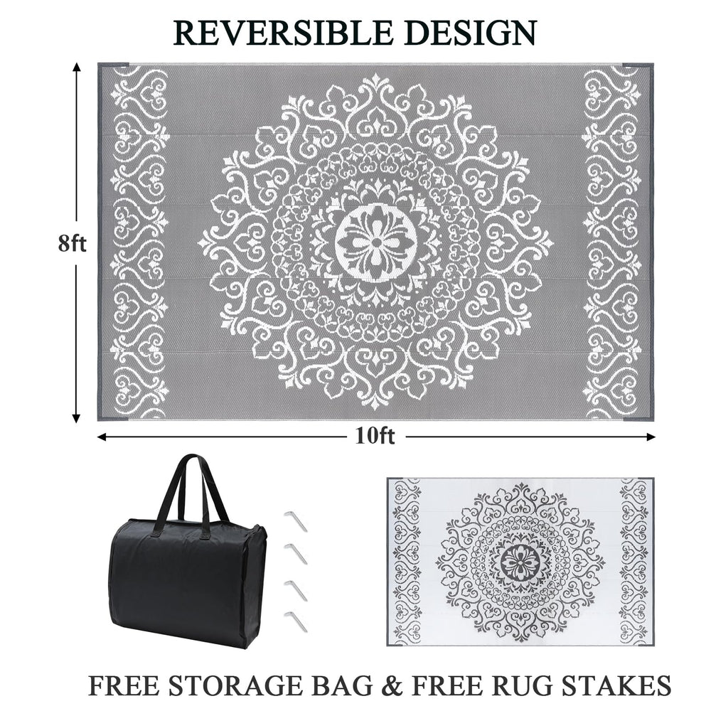 Pauwer Outdoor Rug 8x10 Floral Grey reverse side