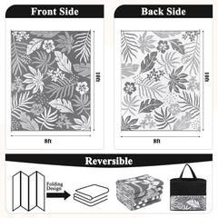 Pauwer Outdoor Rug 8x10 Floral Grey reversible design