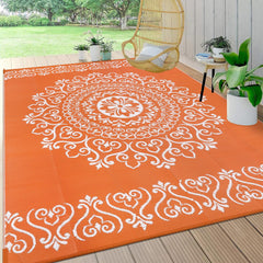 Pauwer Outdoor Rug 8x10 Floral Orange front view