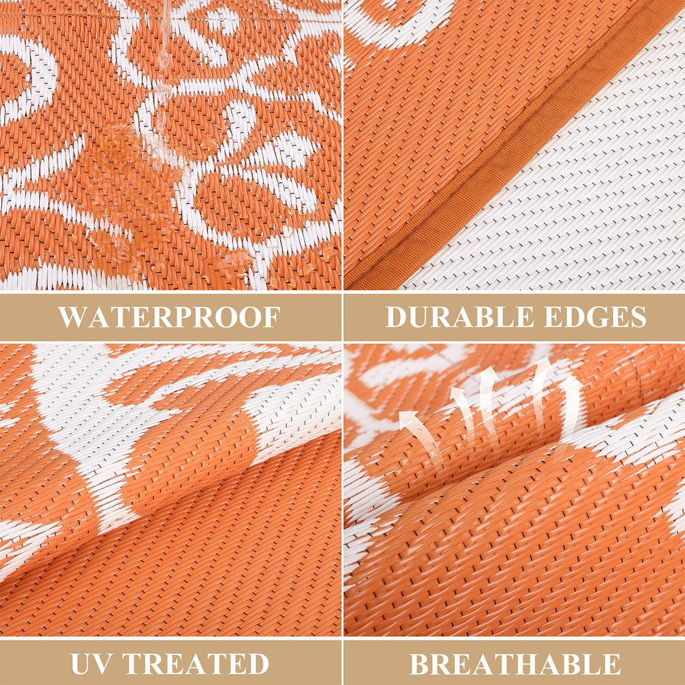 Pauwer Outdoor Rug 8x10 Floral Orange side view