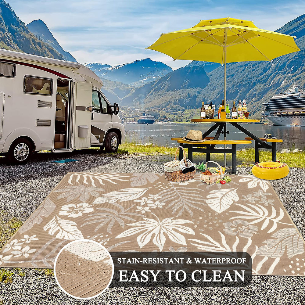 Pauwer Outdoor Rug 8x10 in garden setting
