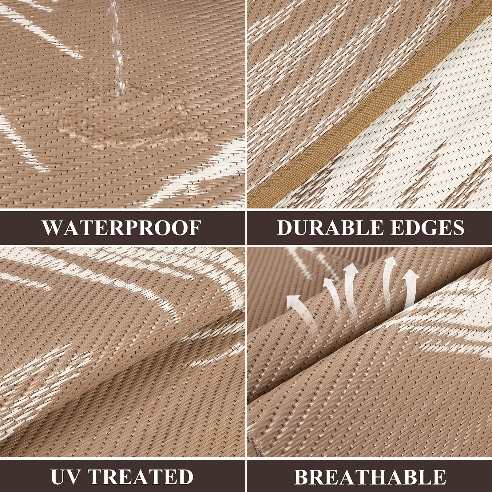 Pauwer Outdoor Rug 8x10 in Leaf Brown with carrying bag