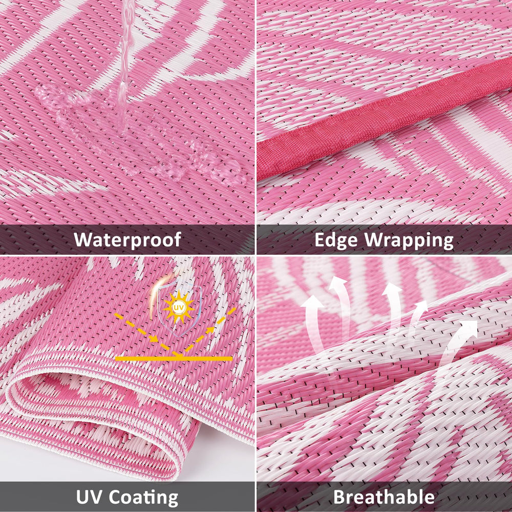Pauwer Outdoor Rug 8x10 Leaf Pink packaging