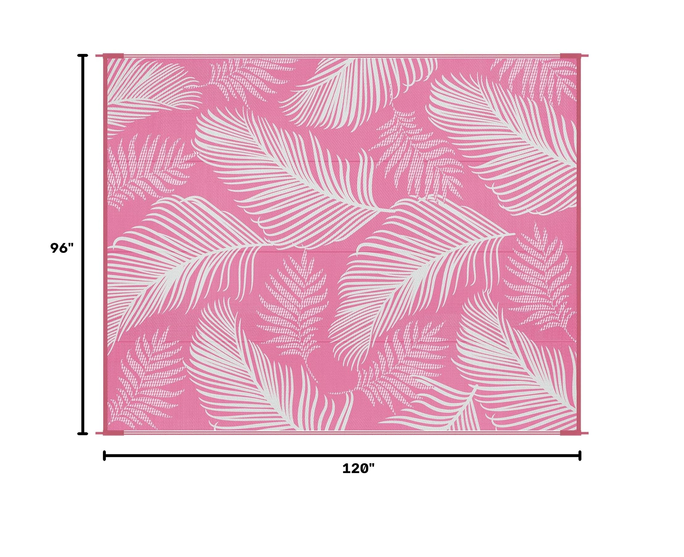 Pauwer Outdoor Rug 8x10 Leaf Pink reversible design