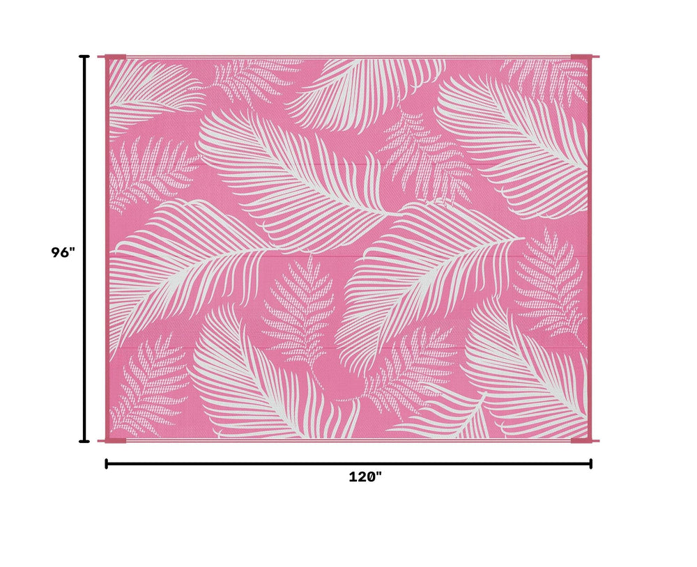 Pauwer Outdoor Rug 8x10 Leaf Pink reversible design