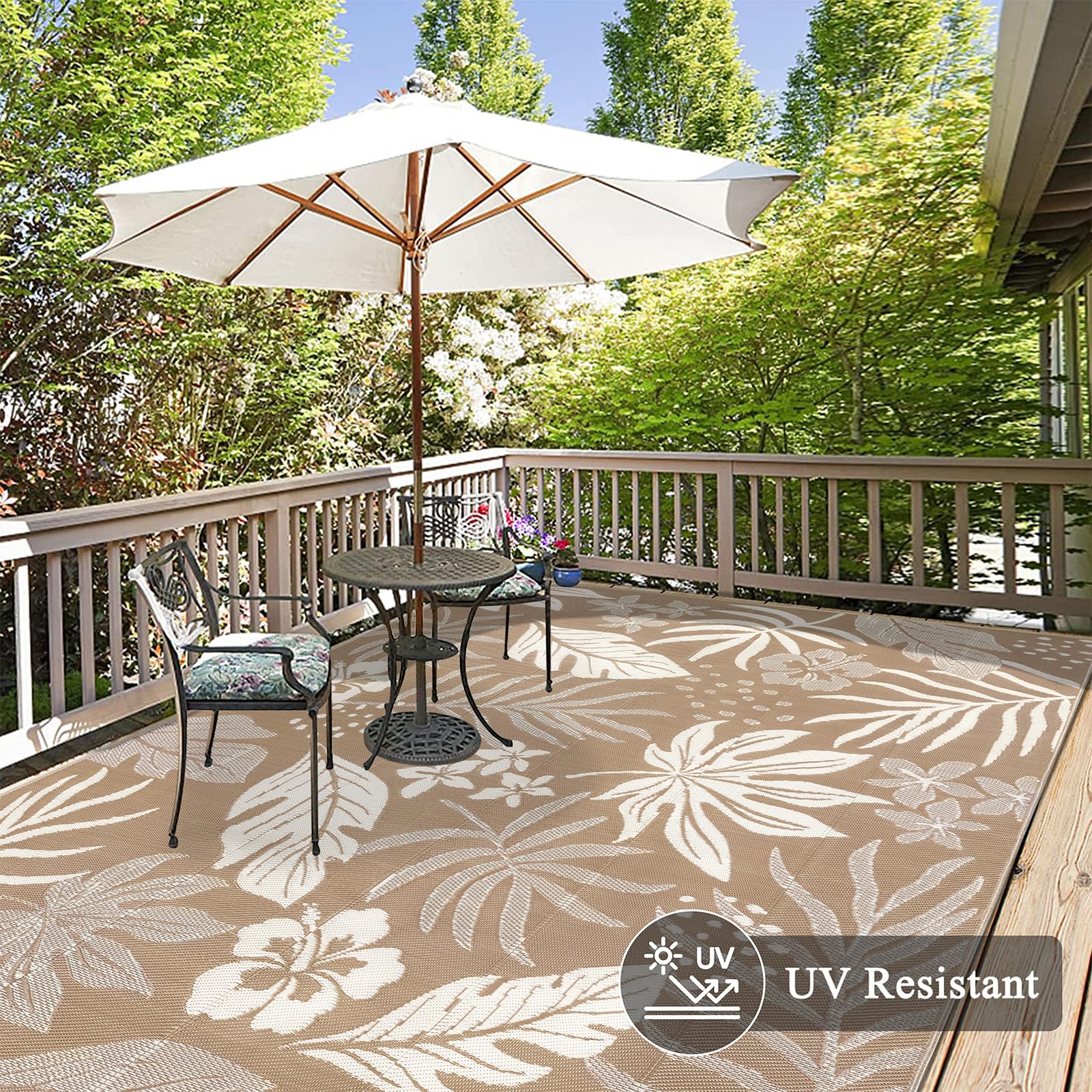 Pauwer Outdoor Rug 8x10 on patio