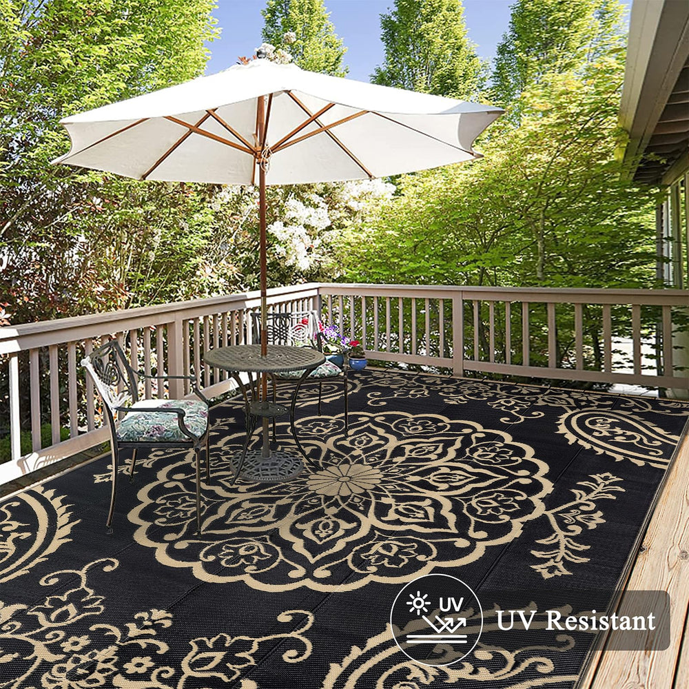 Pauwer Outdoor Rug 8x10 on patio setting