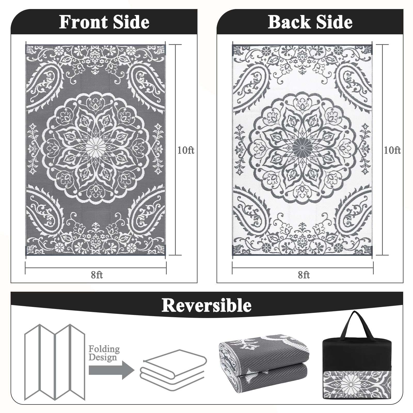 Pauwer Outdoor Rug 8x10 rolled up in carrying bag
