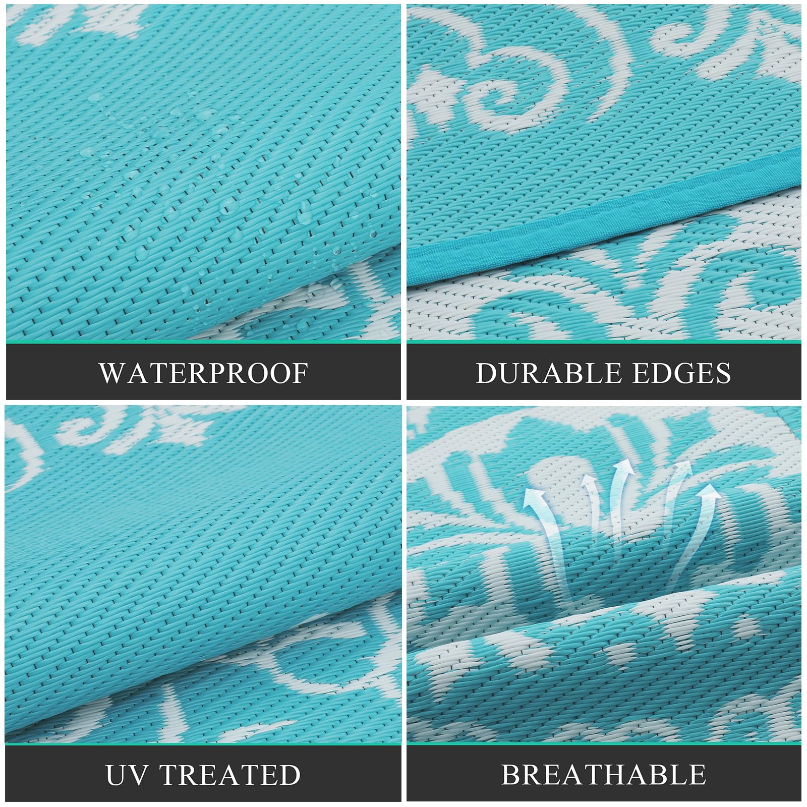 Pauwer Outdoor Rug 9x12 Floral Teal in outdoor setting