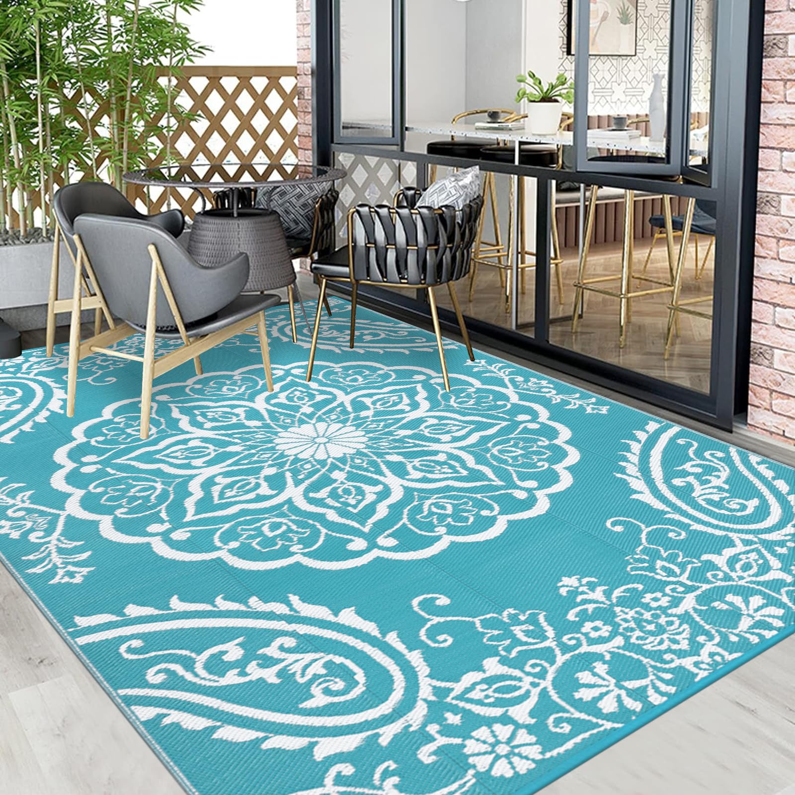Pauwer Outdoor Rug 9x12 in picnic setup