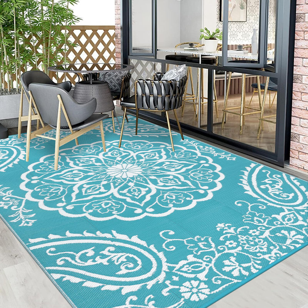 Pauwer Outdoor Rug 9x12 in picnic setup
