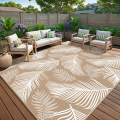 Pauwer Outdoor Rug 9x12 Leaf Brown front view