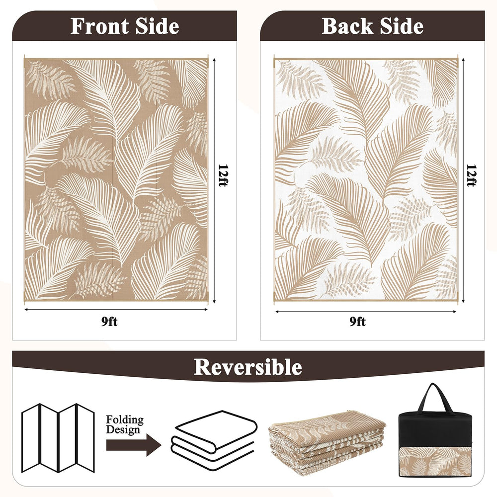 Pauwer Outdoor Rug 9x12 Leaf Brown in garden setting