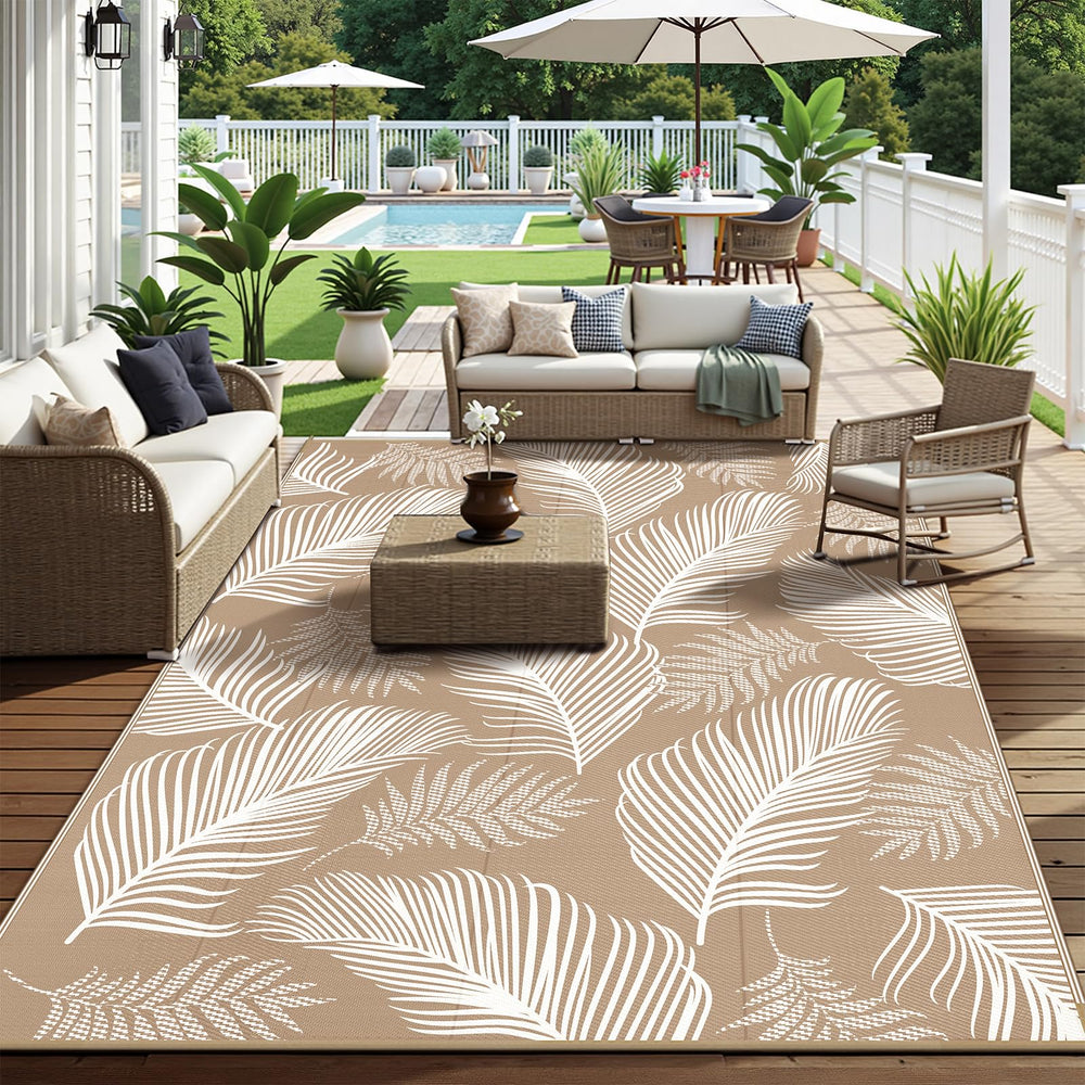 Pauwer Outdoor Rug 9x12 Leaf Brown used at a picnic