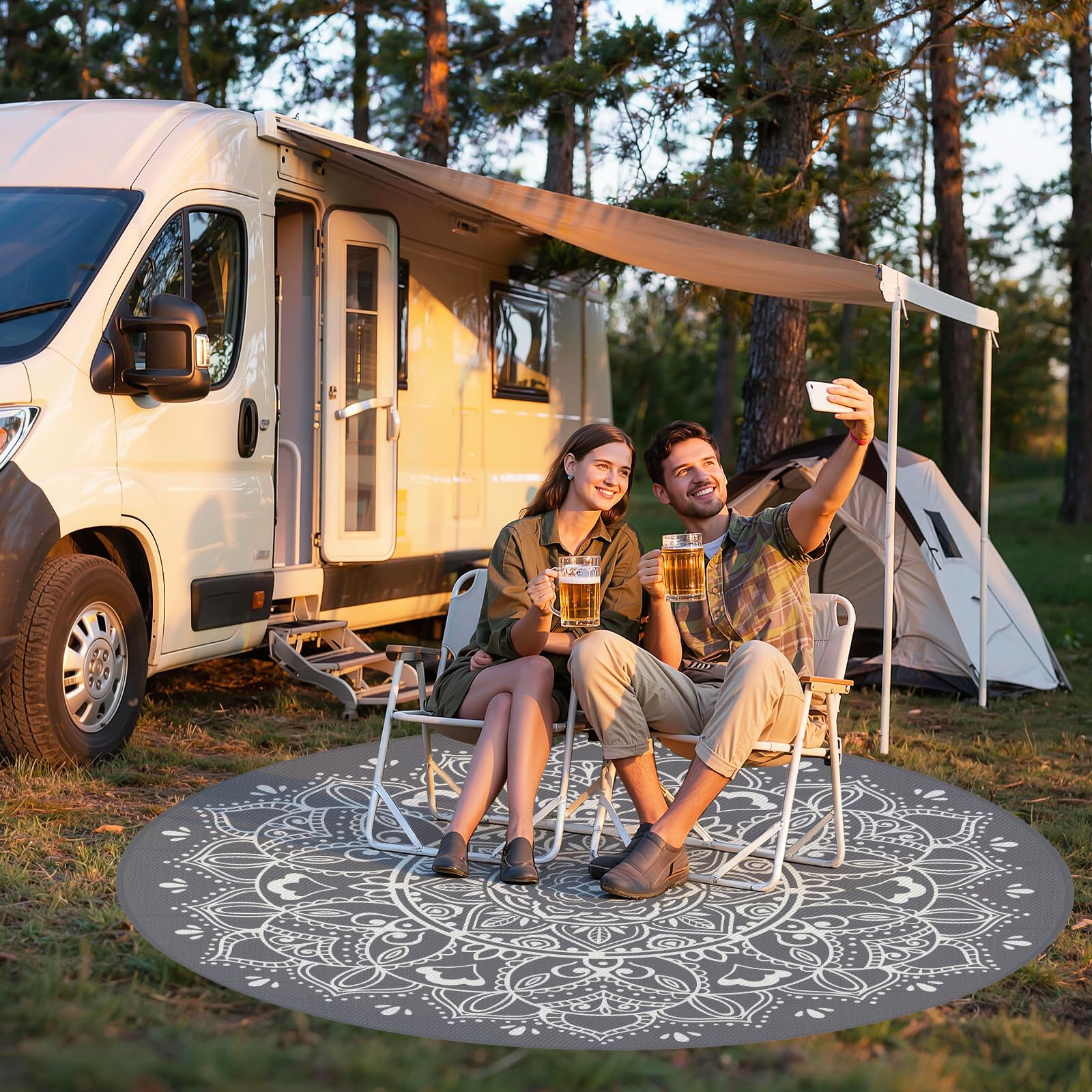 Pauwer Outdoor Rug displayed on a beach