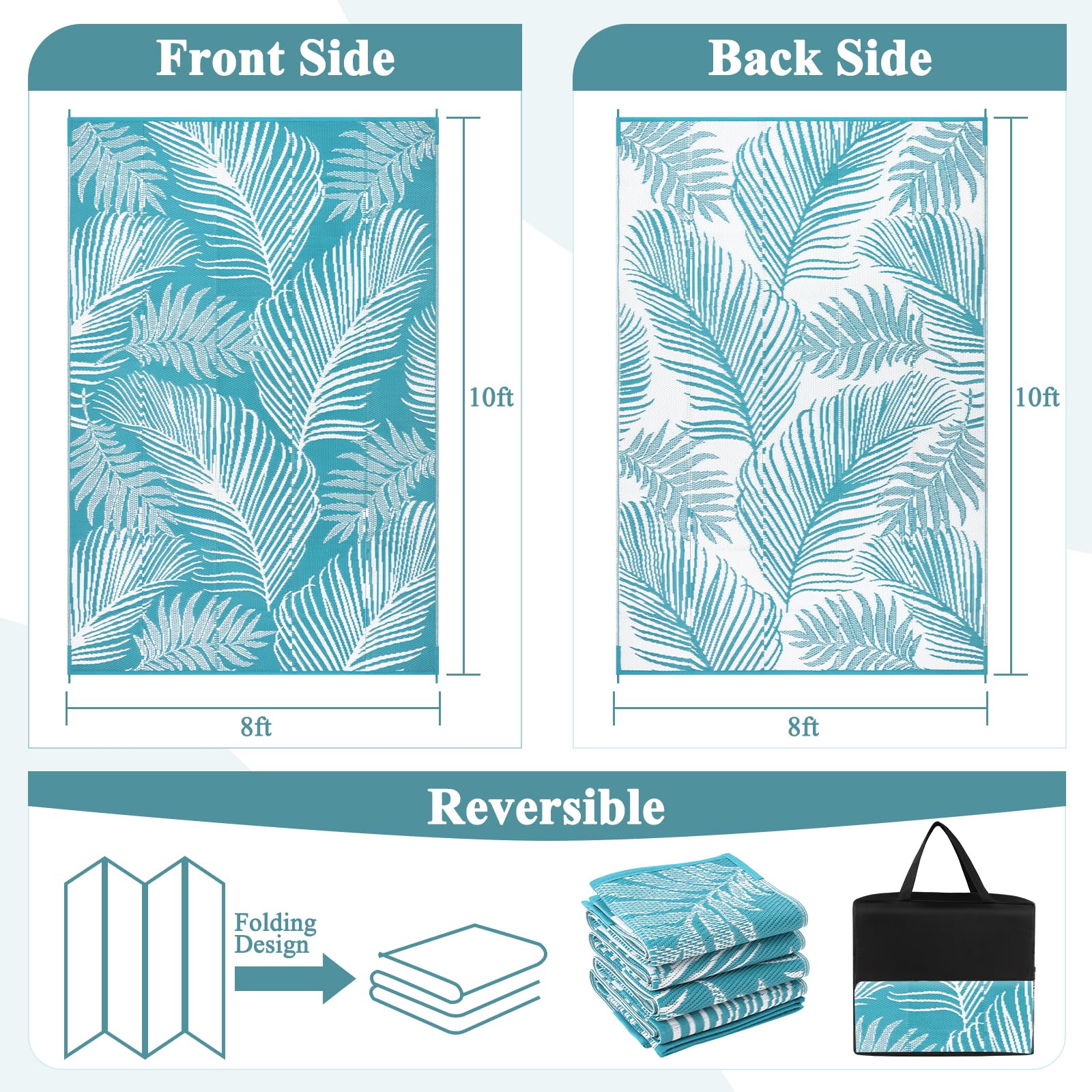 Pauwer Outdoor Rug Leaf Teal reversible design showcasing leaf pattern