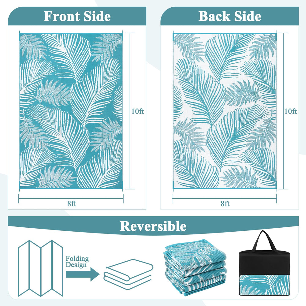 Pauwer Outdoor Rug Leaf Teal reversible design showcasing leaf pattern