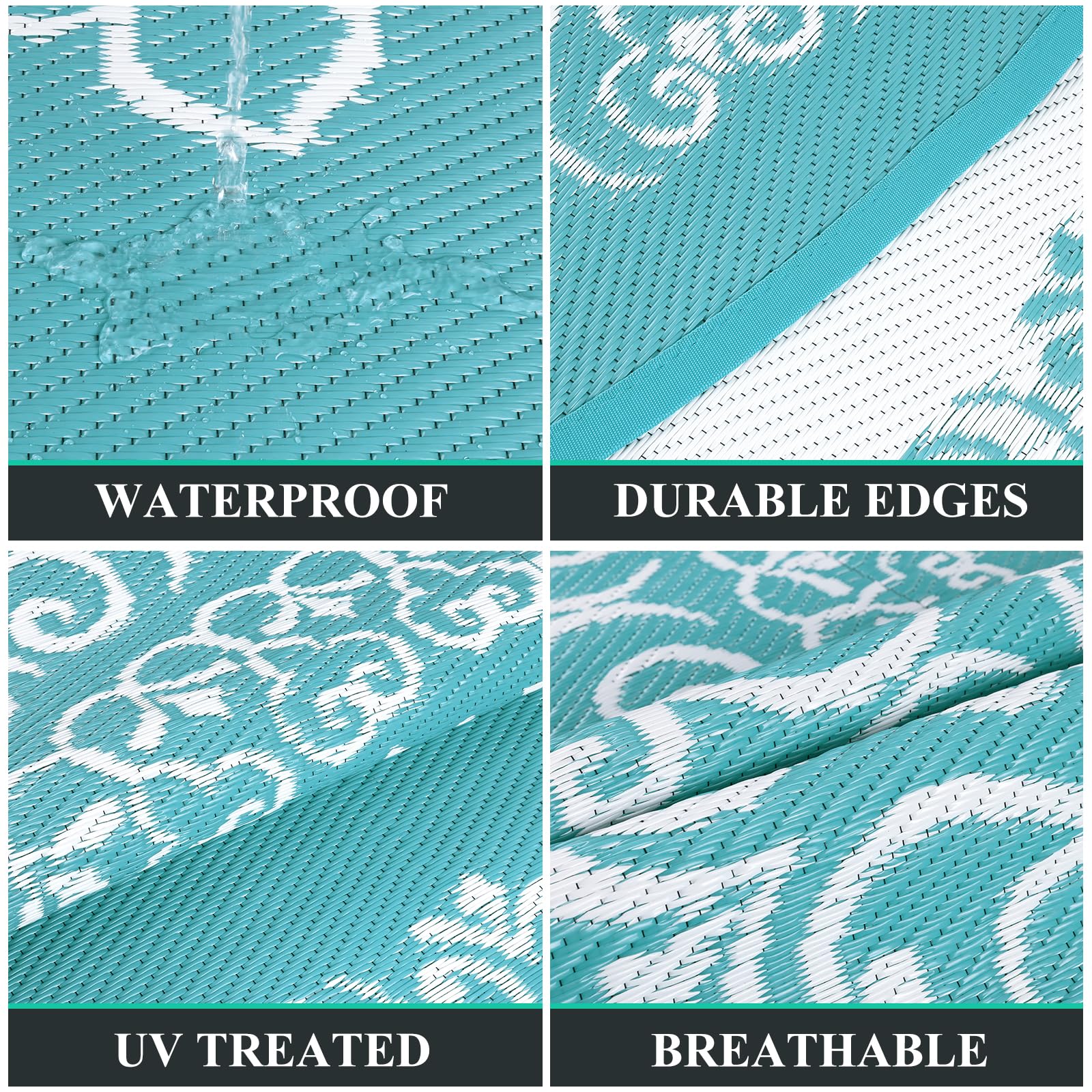 Pauwer Outdoor Rug placed on patio with furniture