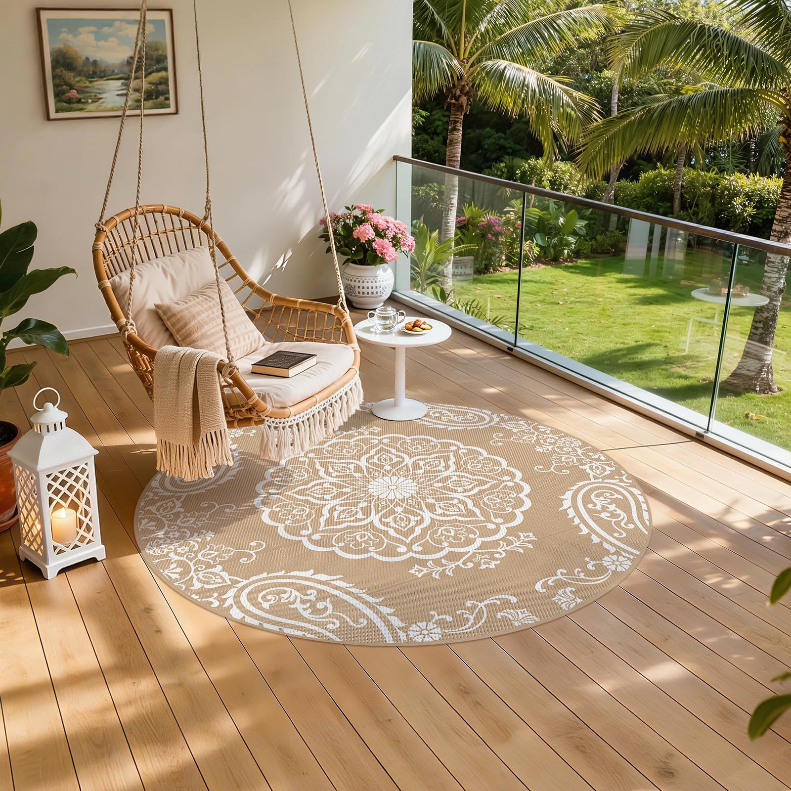 Pauwer Outdoor Rug with rug stakes for secure placement