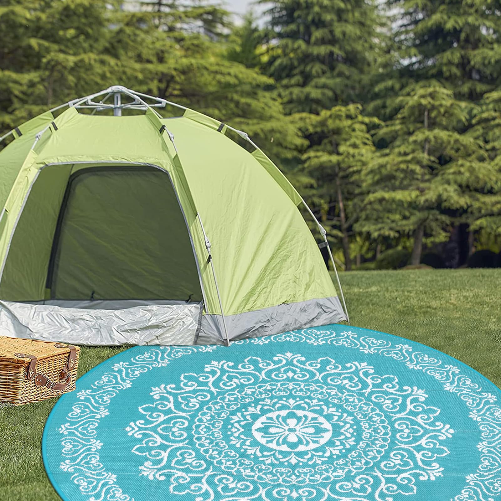 Pauwer Outdoor Rug with stakes for secure placement