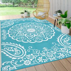 Pauwer Reversible Outdoor Rug 6'x9' Boho Teal front view