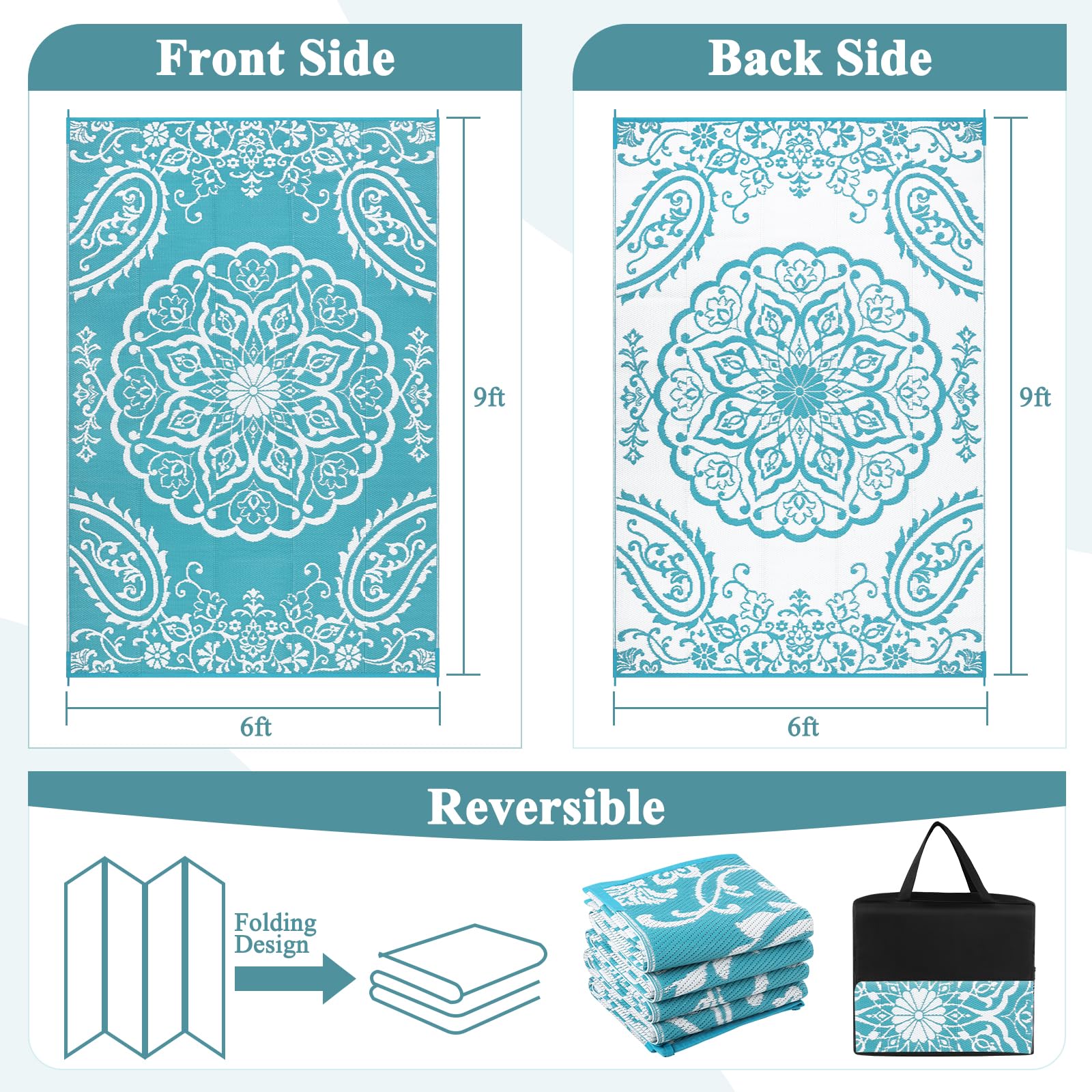 Pauwer Reversible Outdoor Rug with floral pattern flip side