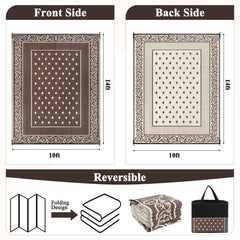 Pauwer Waterproof Outdoor Rug 10' x 14' bordered brown geometric pattern