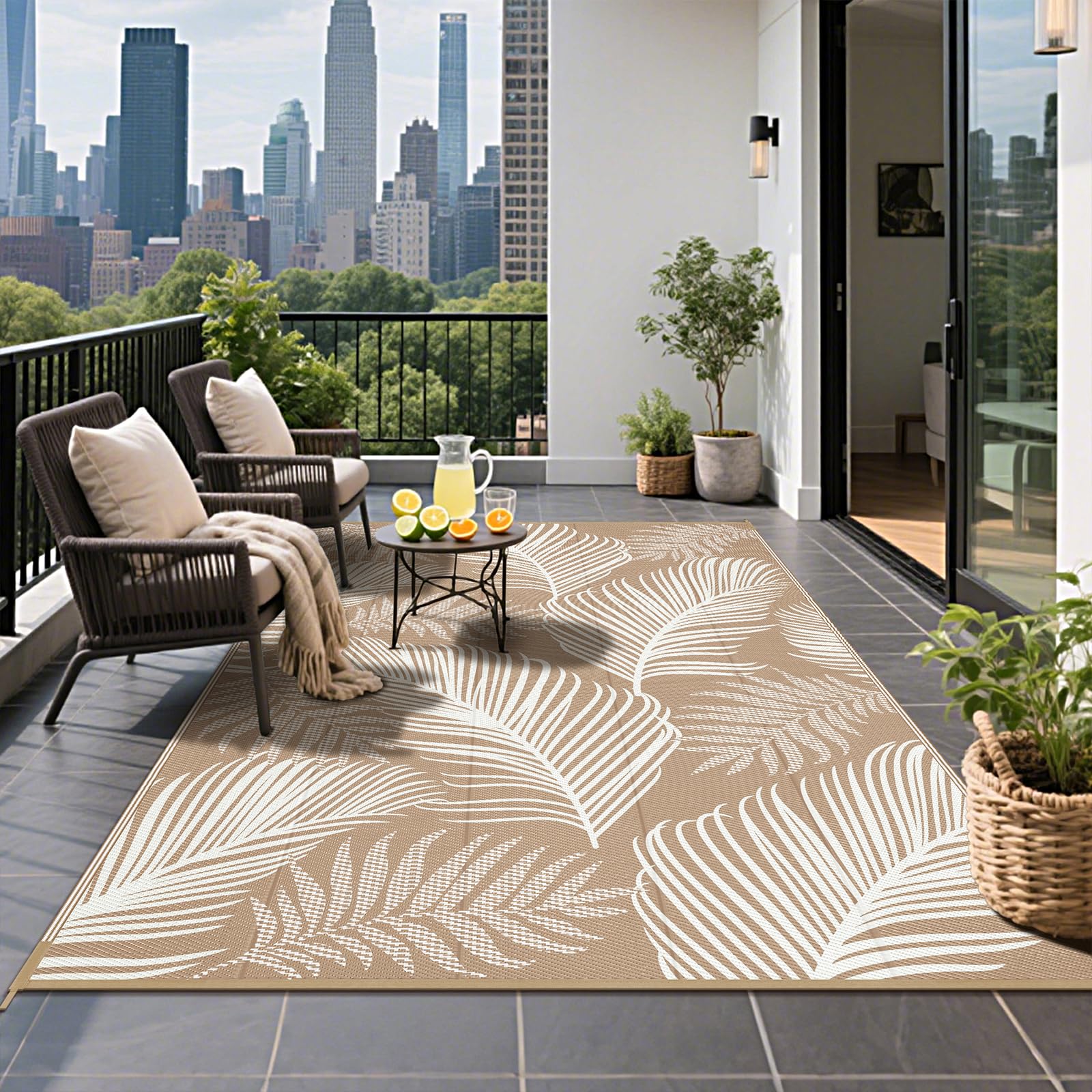 Pauwer Waterproof Outdoor Rug 5x8 Leaf Brown detail view