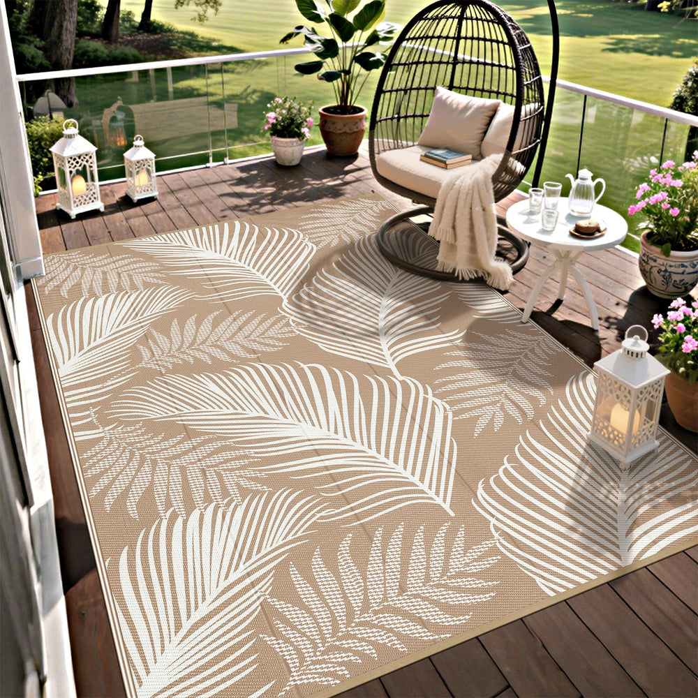Pauwer Waterproof Outdoor Rug 6' x 9', Leaf Brown front view