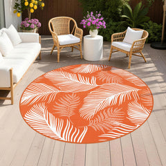 Pauwer Waterproof Outdoor Rug 6ft Round Leaf Orange front view